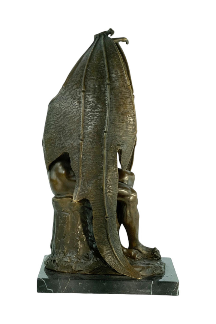 Bronze Sculpture of Pensive Satan on Marble Base Contemporary Art Statue Bronze Satan Sculpture Steampunk Decoration Mythology Sculpture