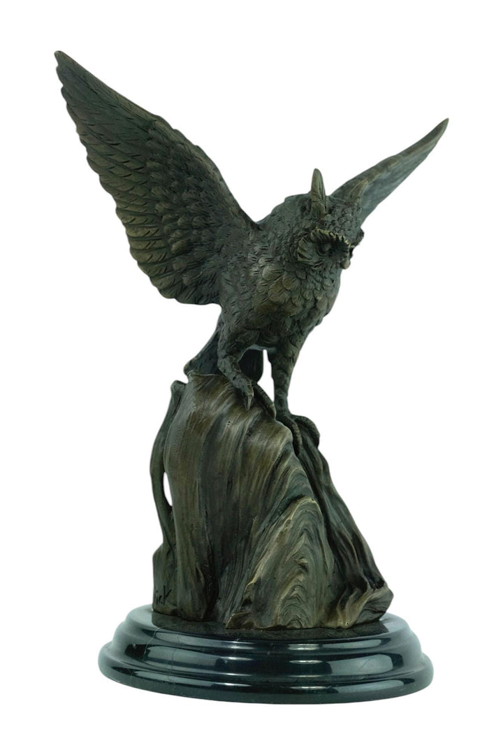 Bronze Sculpture of an Owl with Wings Spread Animal Art Statue Owl Lovers Gift Hunting Decoration Bronze Owl Statue Animal Sculpture Owl Art