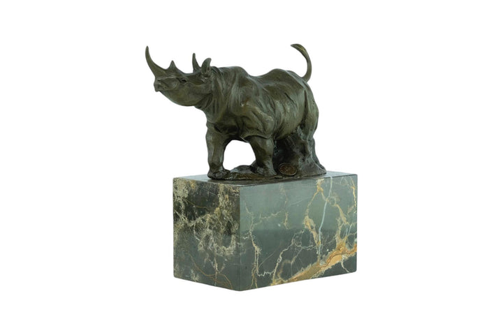 Bronze Sculpture of a Rhino on Marble Base Animal Art Statue Bronze Rhino Statue Wildlife Sculpture African Animal Decoration Hunting Statue