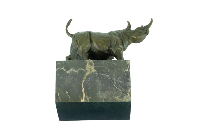 Bronze Sculpture of a Rhino on Marble Base Animal Art Statue Bronze Rhino Statue Wildlife Sculpture African Animal Decoration Hunting Statue