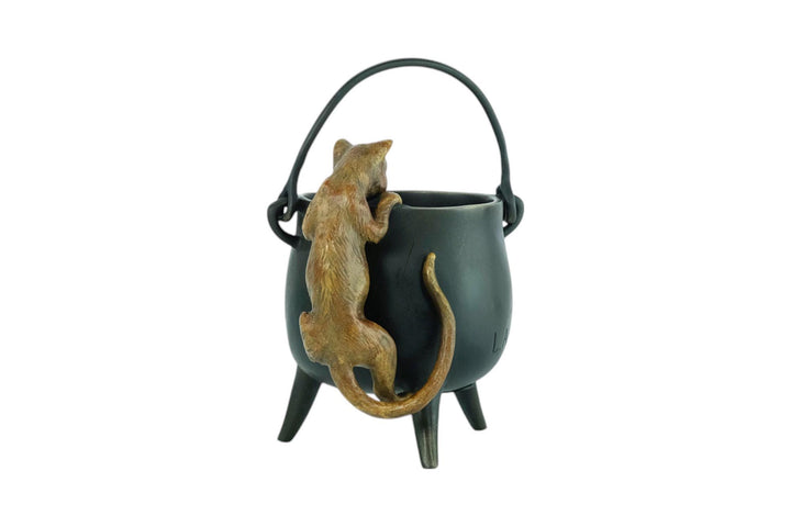 Bronze Sculpture of a Curious Cat Climbing into a Cauldron in Vienna Bronze Style Cat Lovers Gift Bronze Cat Statue Viennese Bronzes Art