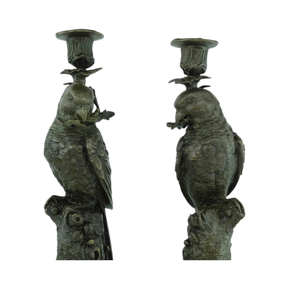 Pair of Bronze Candle Holders Depicting Two Parrots Animal Art Decoration Parrot Lovers Gift Parrot Candleholders Parrot Decoration