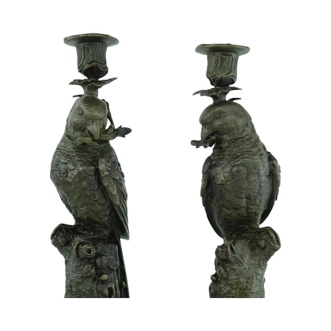 Pair of Bronze Candle Holders Depicting Two Parrots Animal Art Decoration Parrot Lovers Gift Parrot Candleholders Parrot Decoration