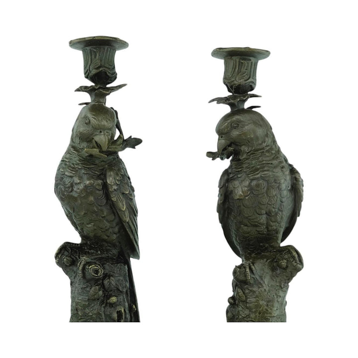 Pair of Bronze Candle Holders Depicting Two Parrots Animal Art Decoration Parrot Lovers Gift Parrot Candleholders Parrot Decoration