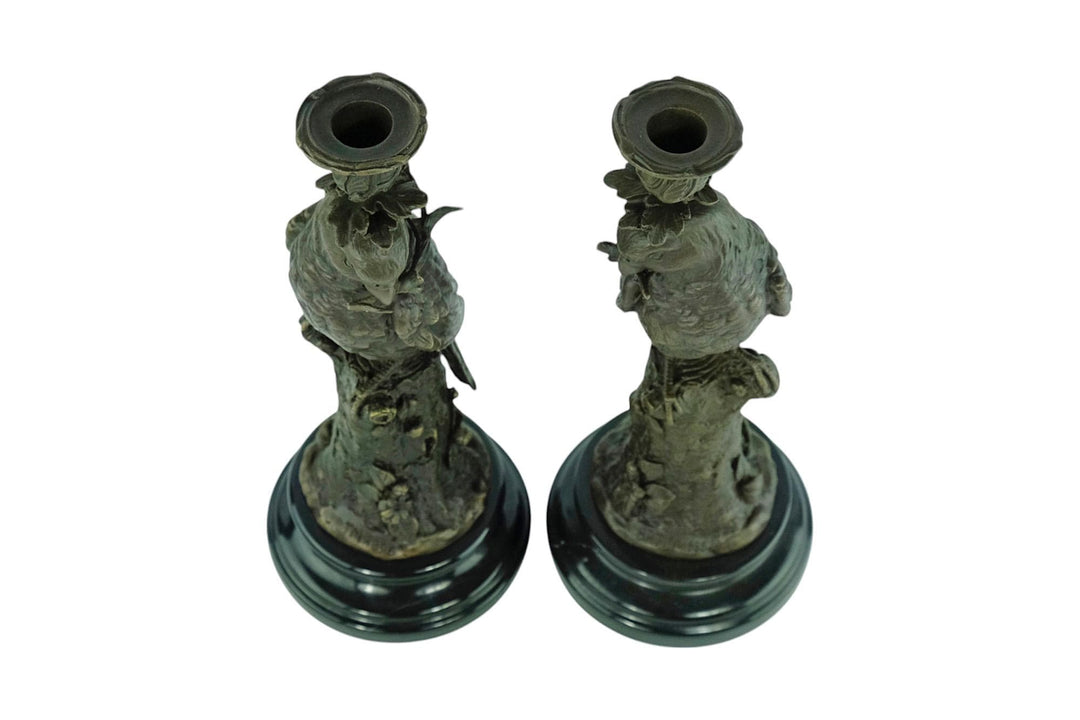 Pair of Bronze Candle Holders Depicting Two Parrots Animal Art Decoration Parrot Lovers Gift Parrot Candleholders Parrot Decoration