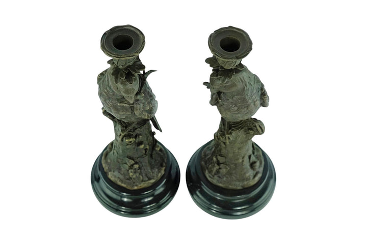 Pair of Bronze Candle Holders Depicting Two Parrots Animal Art Decoration Parrot Lovers Gift Parrot Candleholders Parrot Decoration