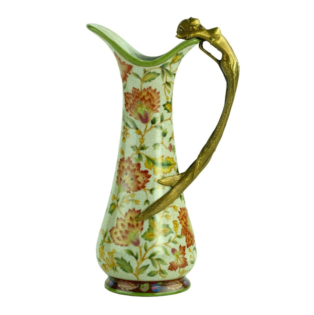 Jugendstil Style Porcelain Jug with Floral Decoration and Bronze Mermaid Grip Art Nouveau Style Water Jug Jugendstil Lovers Gift Art Item