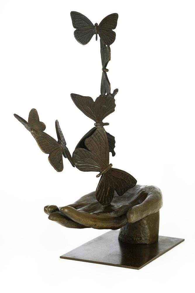 Bronze Sculpture of Hand Releasing Butterflies Modern Art Statue Bronze Freedom Sculpture Butterfly Figurine Contemporary Art Statue Animal