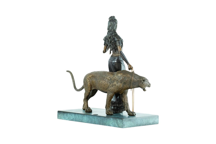 Bronze Sculpture of Cleopatra with a Panther and Spear Bronze Art Statue Cleopatra Sculpture Mythology Art Egyptian Art Sculpture Panther