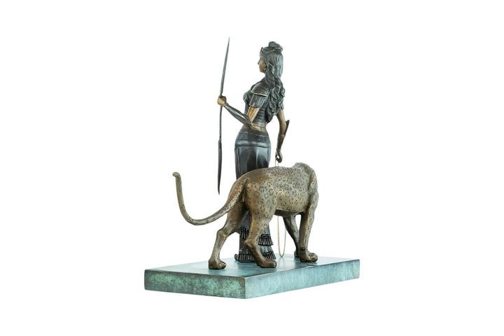 Bronze Sculpture of Cleopatra with a Panther and Spear Bronze Art Statue Cleopatra Sculpture Mythology Art Egyptian Art Sculpture Panther