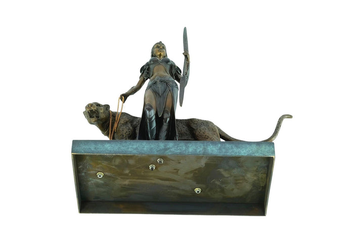 Bronze Sculpture of Cleopatra with a Panther and Spear Bronze Art Statue Cleopatra Sculpture Mythology Art Egyptian Art Sculpture Panther