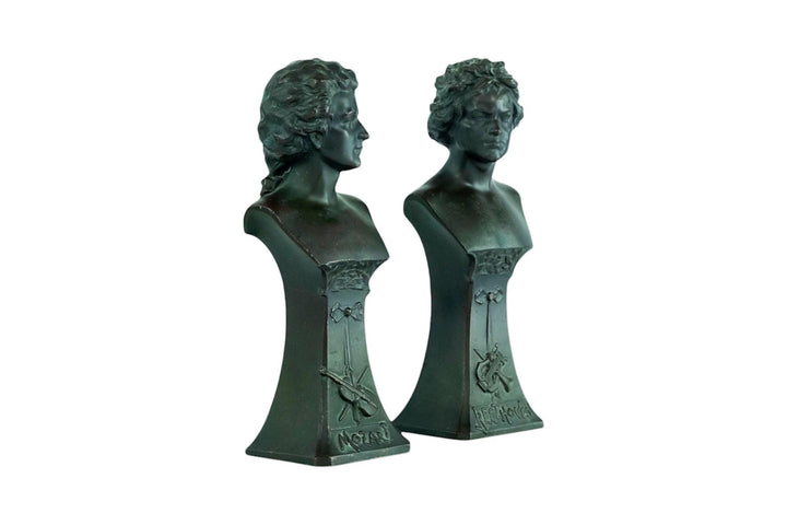 Pair of Antique Sculptures of Mozart and Beethoven French Antiques Classic Music Sculptures Beethoven Bust and Mozart Bust Music Decoration