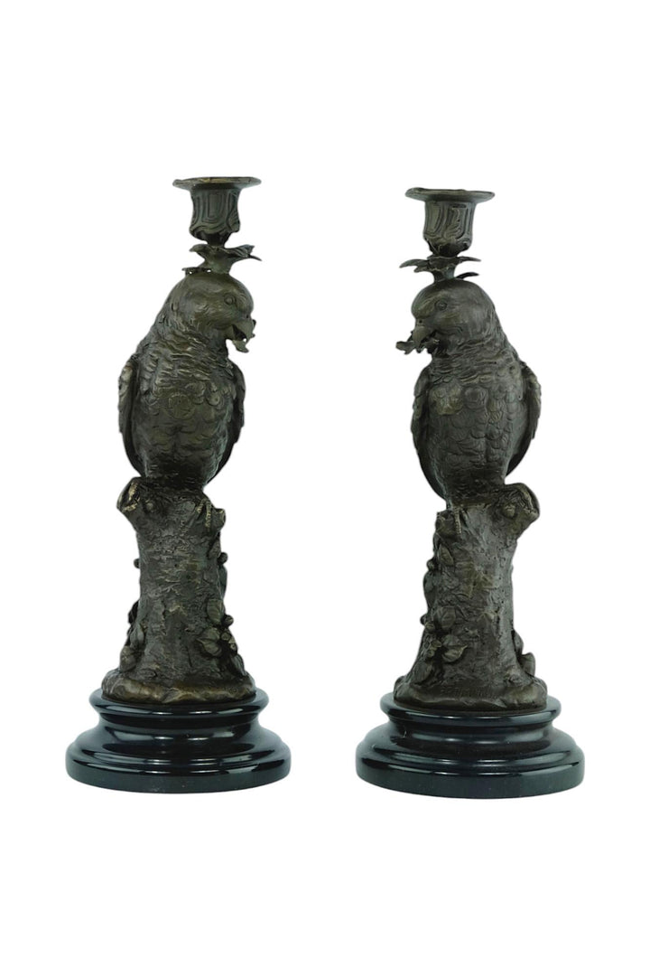 Pair of Bronze Candle Holders Depicting Two Parrots Animal Art Decoration Parrot Lovers Gift Parrot Candleholders Parrot Decoration