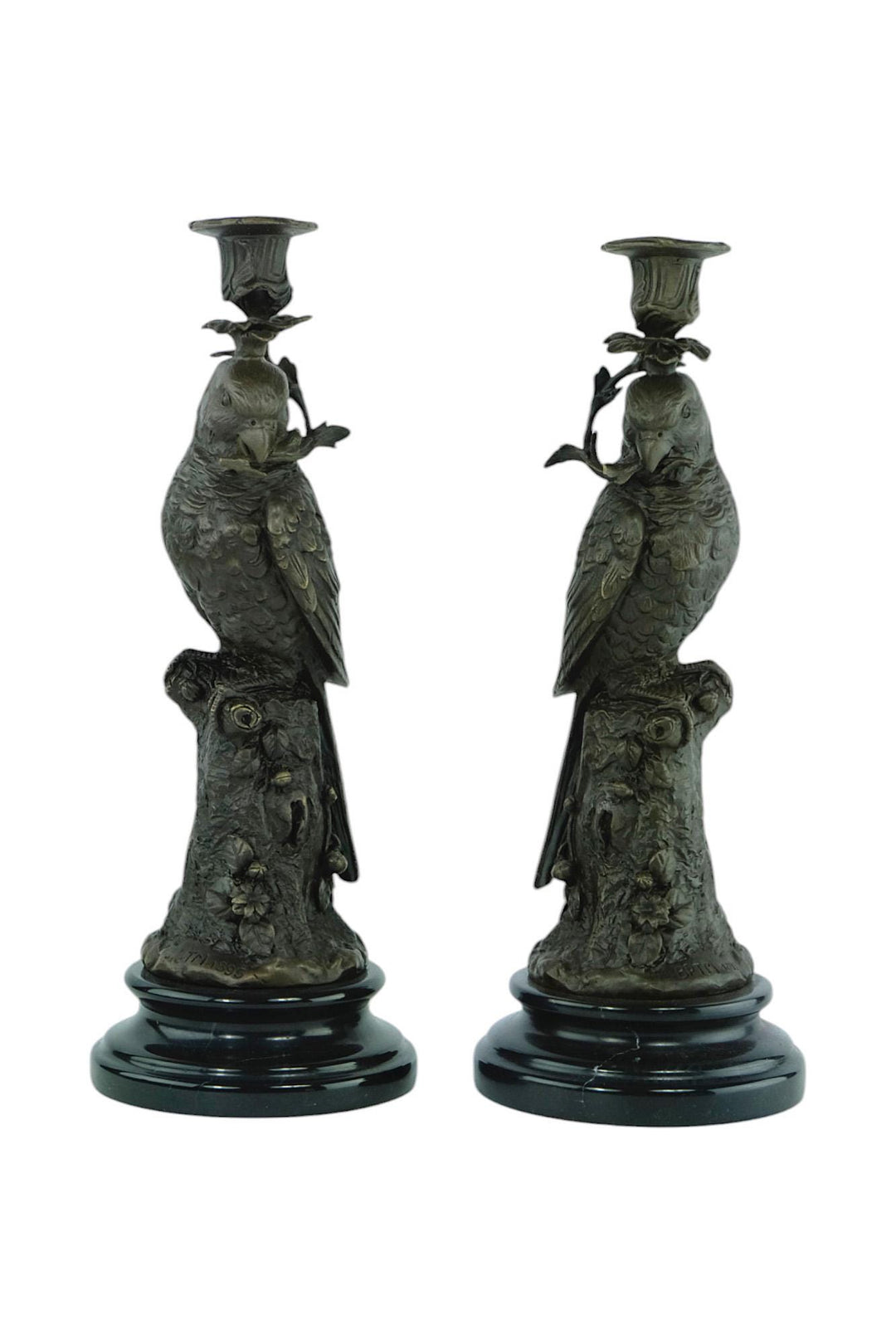Pair of Bronze Candle Holders Depicting Two Parrots Animal Art Decoration Parrot Lovers Gift Parrot Candleholders Parrot Decoration