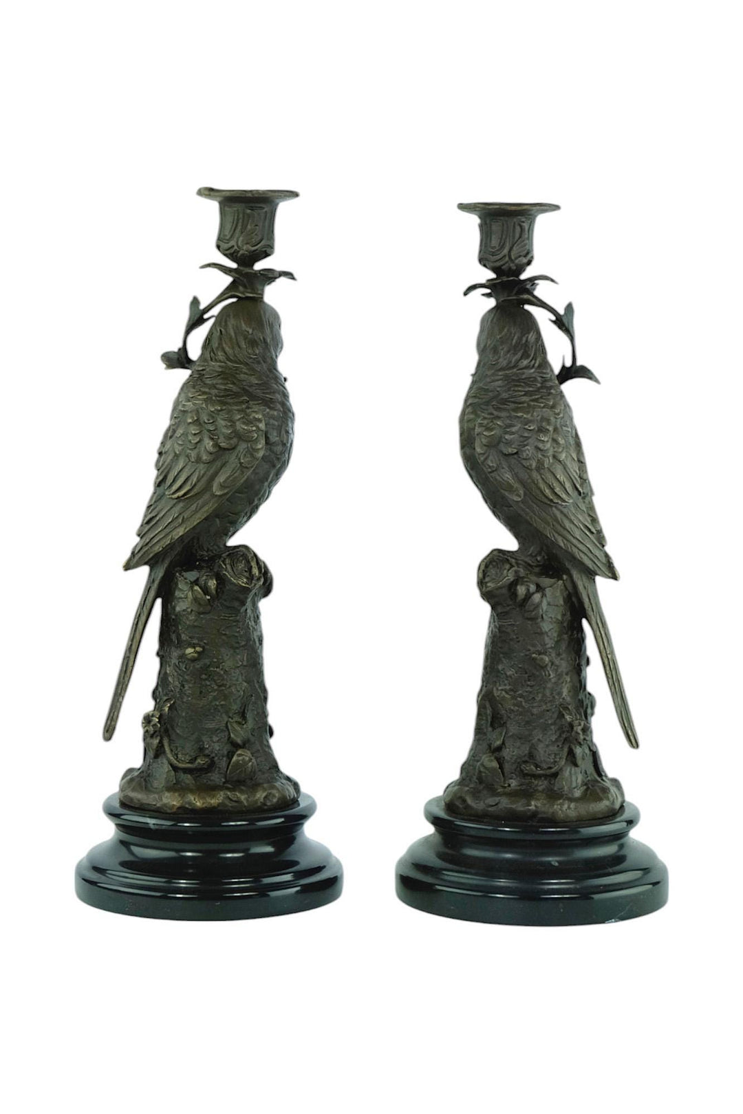Pair of Bronze Candle Holders Depicting Two Parrots Animal Art Decoration Parrot Lovers Gift Parrot Candleholders Parrot Decoration