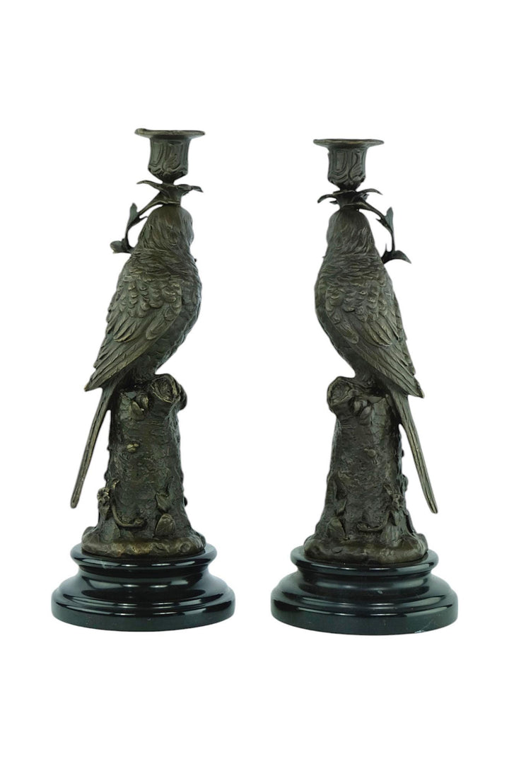 Pair of Bronze Candle Holders Depicting Two Parrots Animal Art Decoration Parrot Lovers Gift Parrot Candleholders Parrot Decoration