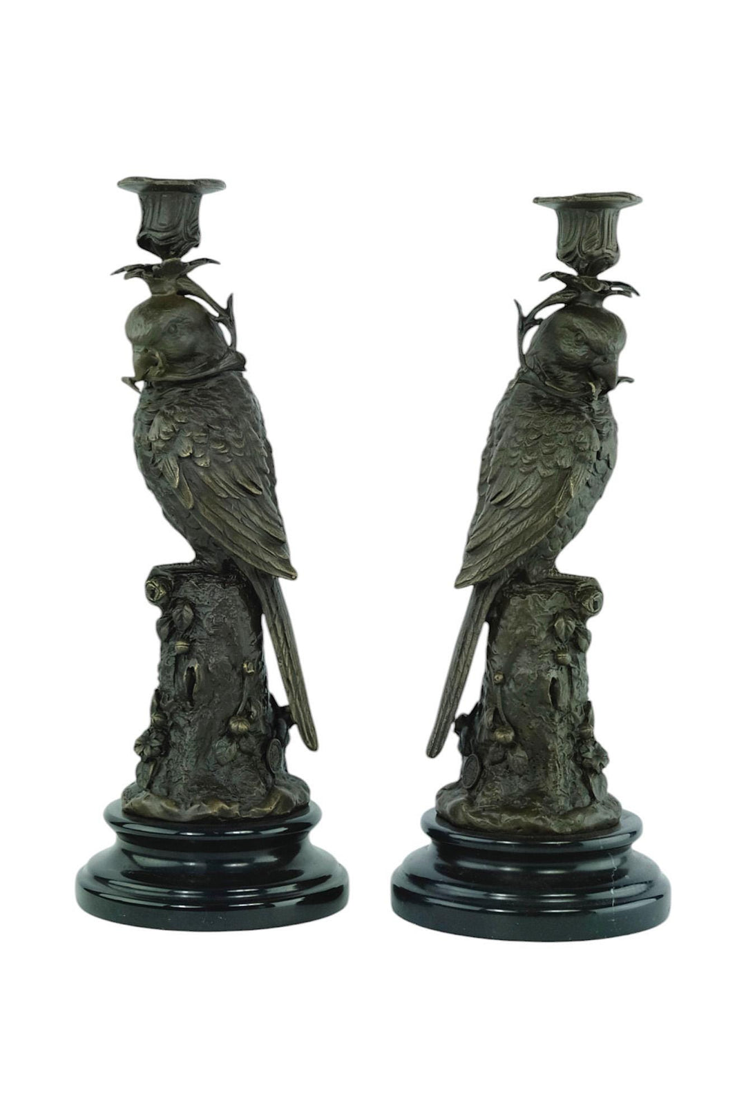 Pair of Bronze Candle Holders Depicting Two Parrots Animal Art Decoration Parrot Lovers Gift Parrot Candleholders Parrot Decoration