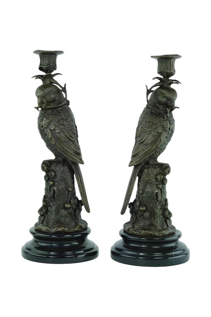 Pair of Bronze Candle Holders Depicting Two Parrots Animal Art Decoration Parrot Lovers Gift Parrot Candleholders Parrot Decoration