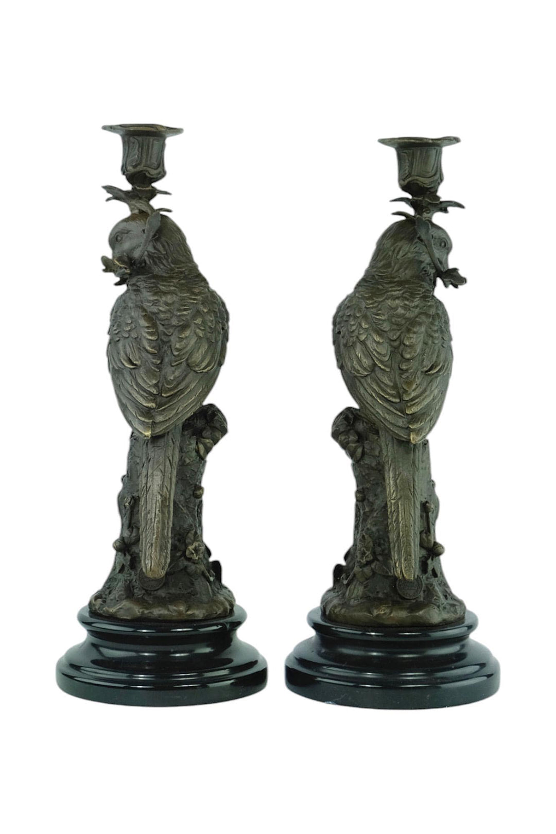 Pair of Bronze Candle Holders Depicting Two Parrots Animal Art Decoration Parrot Lovers Gift Parrot Candleholders Parrot Decoration