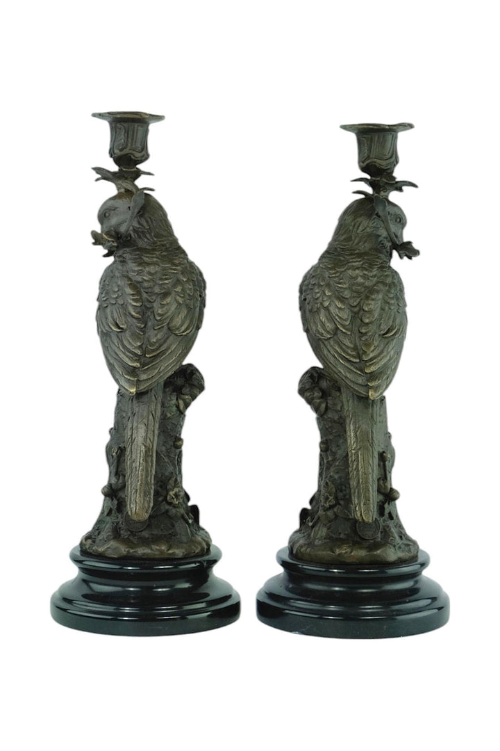 Pair of Bronze Candle Holders Depicting Two Parrots Animal Art Decoration Parrot Lovers Gift Parrot Candleholders Parrot Decoration