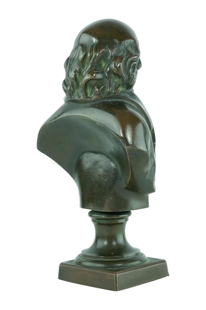 Antique Bronze Bust of Pierre-Jean de Béranger French Antique Bronze Sculpture Poet Bust Antique Decoration Bronze Sculpture of Beranger
