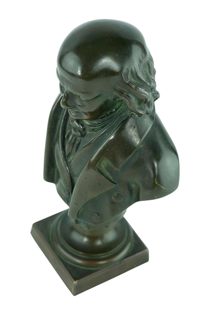 Antique Bronze Bust of Pierre-Jean de Béranger French Antique Bronze Sculpture Poet Bust Antique Decoration Bronze Sculpture of Beranger