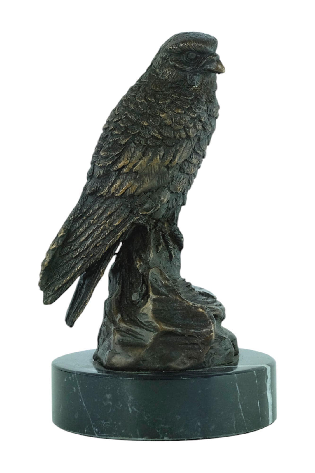 Bronze Sculpture of a Hawk Sitting on a Rock Animal Art Statue Hawk Sculpture Hunting Decoration Hawk Lovers Gift Bird of Prey Statue