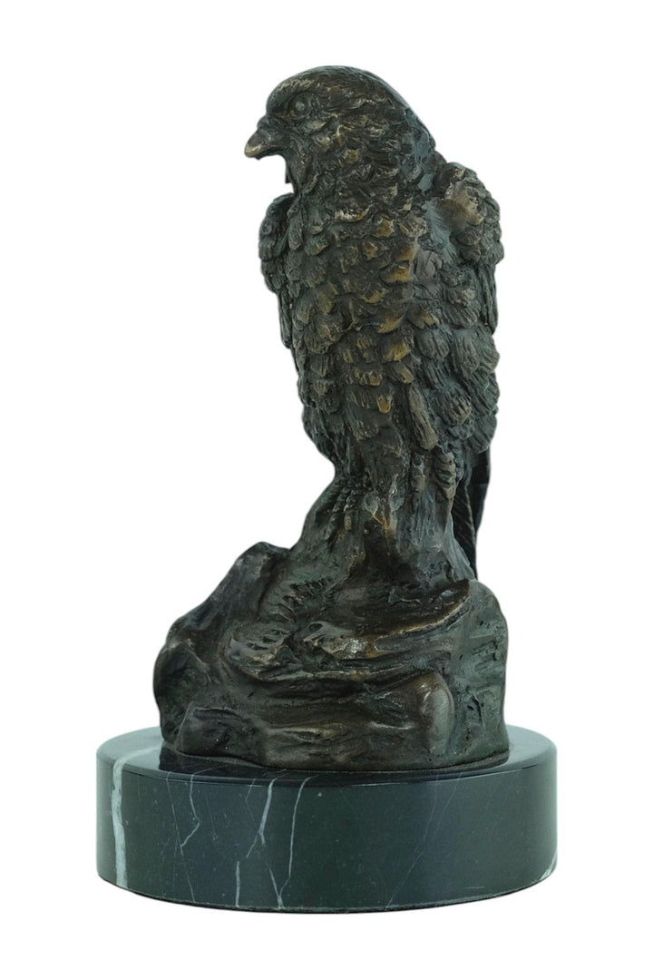 Bronze Sculpture of a Hawk Sitting on a Rock Animal Art Statue Hawk Sculpture Hunting Decoration Hawk Lovers Gift Bird of Prey Statue
