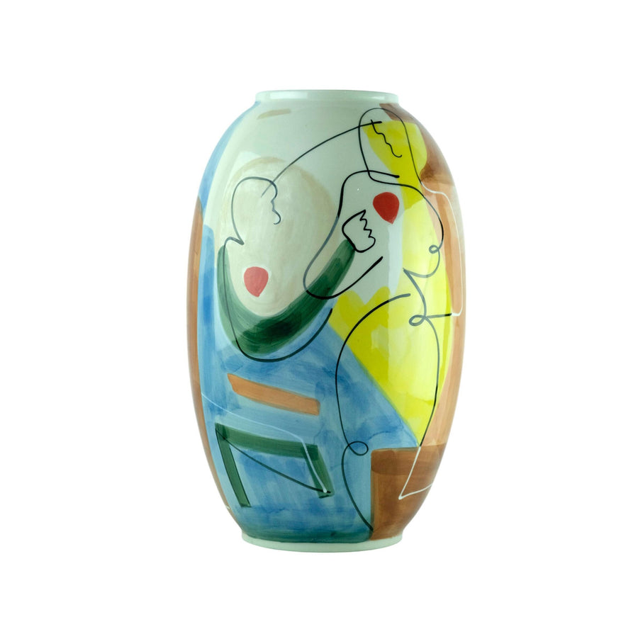 Large Porcelain Vase with Couple Decoration Abstract Vase Colourful Vase Wedding Gift Italian Design Vase Couple Gift Romantic Art Love Art