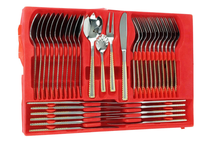 12 Persons Luxury Cutlery Set in Suitcase by SBS Solingen - 82 Pieces - 24 Carat Gold Plated Cutlery Set - German Cutlery Set by Solingen