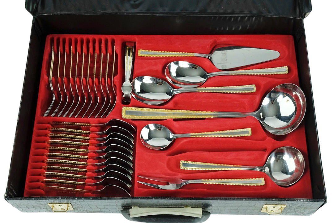 12 Persons Luxury Cutlery Set in Suitcase by SBS Solingen - 82 Pieces - 24 Carat Gold Plated Cutlery Set - German Cutlery Set by Solingen