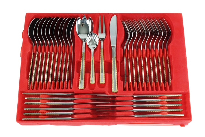 12 Persons Luxury Cutlery Set in Suitcase by SBS Solingen - 82 Pieces - 24 Carat Gold Plated Cutlery Set - German Cutlery Set by Solingen