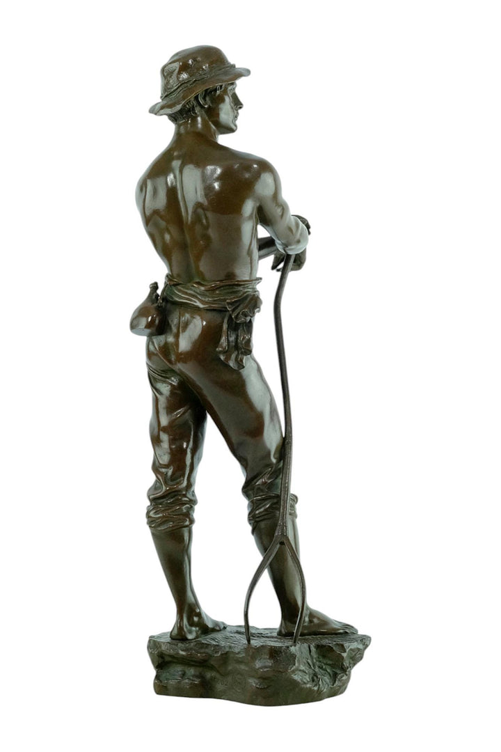 Antique Bronze Sculpture of a Haymaker by Charles Octave Levy French Antique Statue 19th Century Sculpture Farming Statue in Bronze Antique