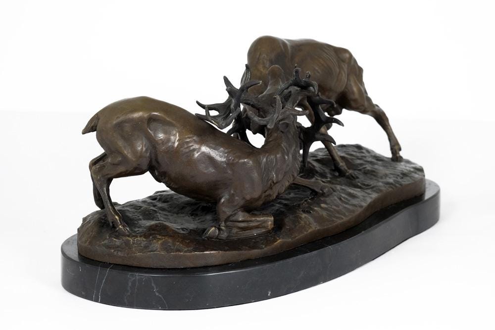 Bronze Sculpture of two Fighting Deer Animal Art Statue Bronze Deer Statue Hunting Decoration Hunting Sculpture Bronze Wildlife Sculpture