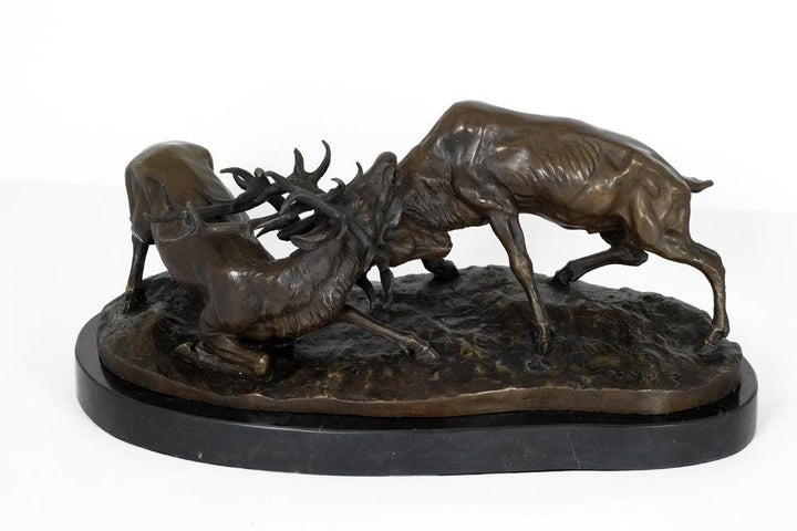 Bronze Sculpture of two Fighting Deer Animal Art Statue Bronze Deer Statue Hunting Decoration Hunting Sculpture Bronze Wildlife Sculpture