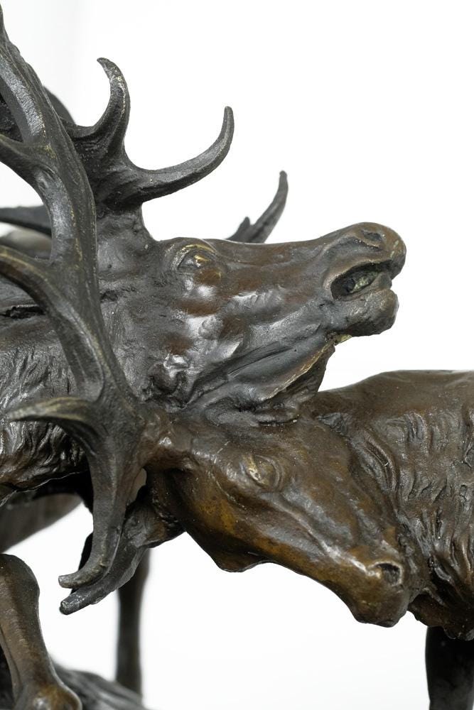Bronze Sculpture of two Fighting Deer Animal Art Statue Bronze Deer Statue Hunting Decoration Hunting Sculpture Bronze Wildlife Sculpture