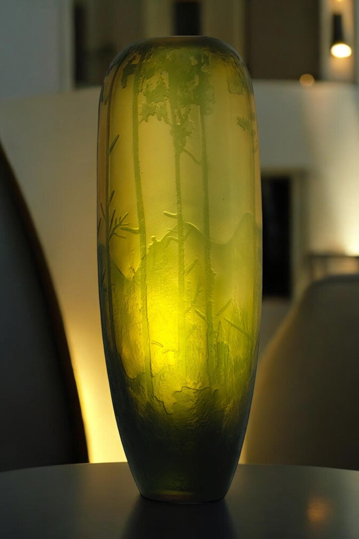 Art Nouveau style Cameo Glass Vase with Decor of Pine Trees and Mountains in the Style of Emile Galle Art Nouveau Vase Glass Galle Vase