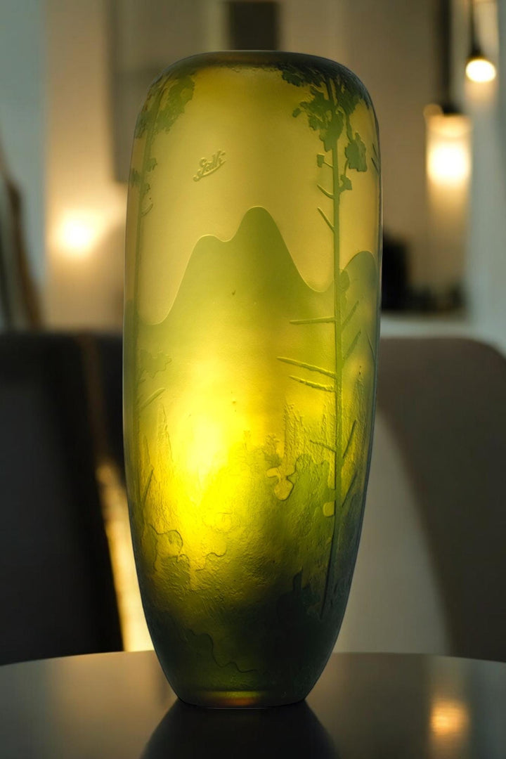 Art Nouveau style Cameo Glass Vase with Decor of Pine Trees and Mountains in the Style of Emile Galle Art Nouveau Vase Glass Galle Vase