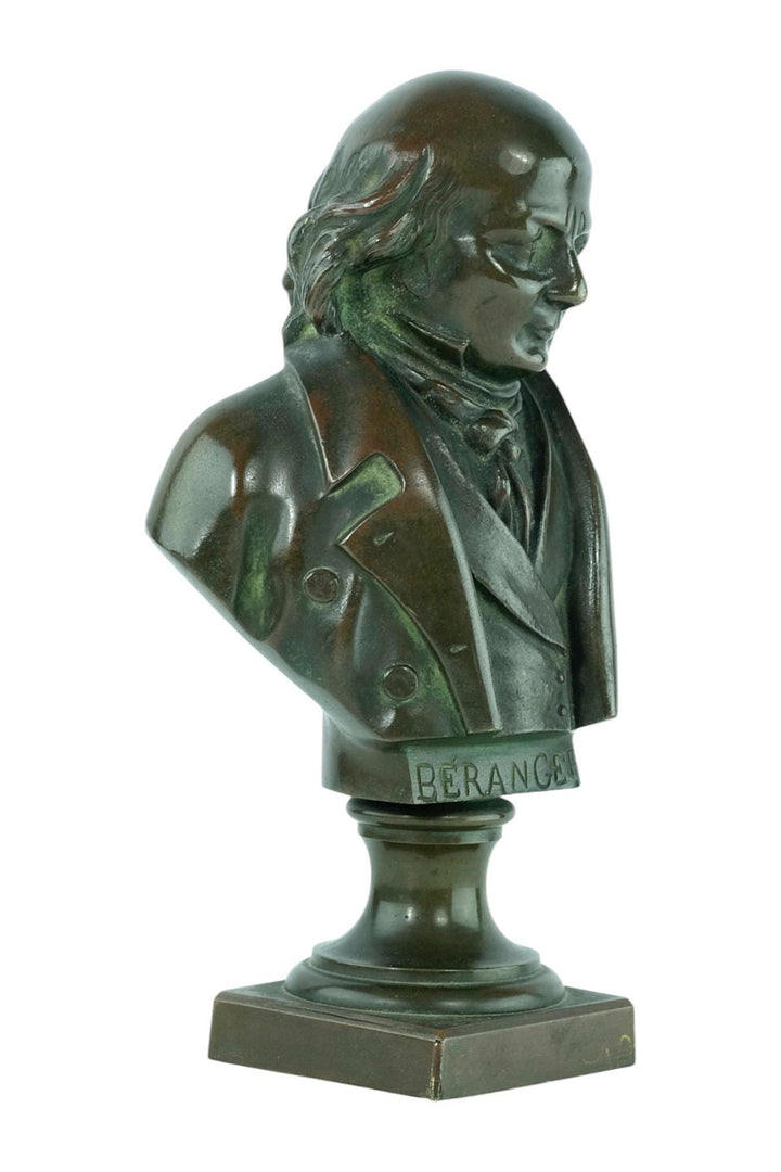 Antique Bronze Bust of Pierre-Jean de Béranger French Antique Bronze Sculpture Poet Bust Antique Decoration Bronze Sculpture of Beranger