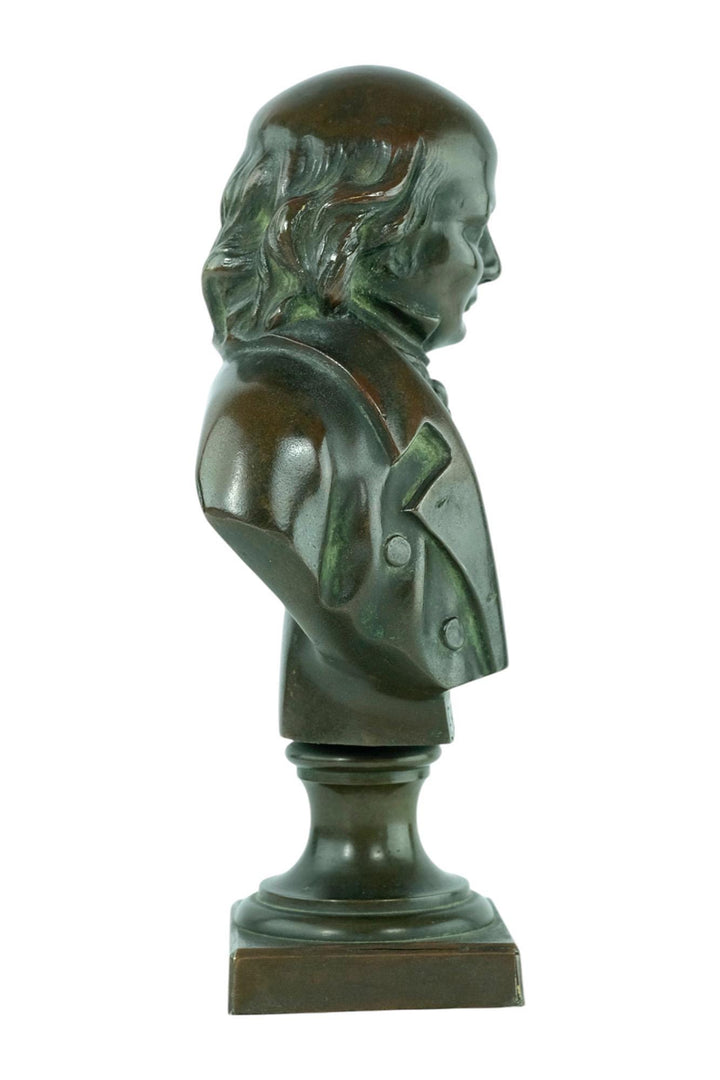 Antique Bronze Bust of Pierre-Jean de Béranger French Antique Bronze Sculpture Poet Bust Antique Decoration Bronze Sculpture of Beranger