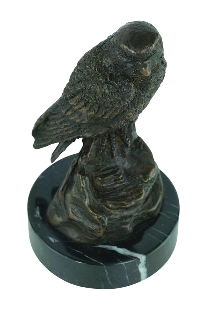 Bronze Sculpture of a Hawk Sitting on a Rock Animal Art Statue Hawk Sculpture Hunting Decoration Hawk Lovers Gift Bird of Prey Statue