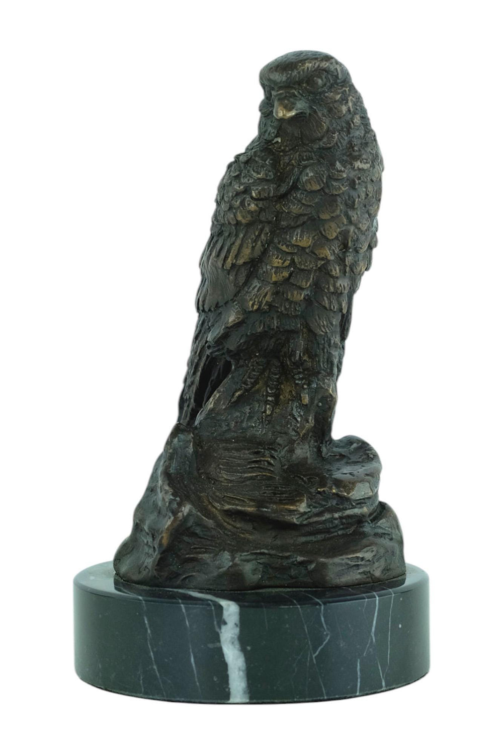 Bronze Sculpture of a Hawk Sitting on a Rock Animal Art Statue Hawk Sculpture Hunting Decoration Hawk Lovers Gift Bird of Prey Statue