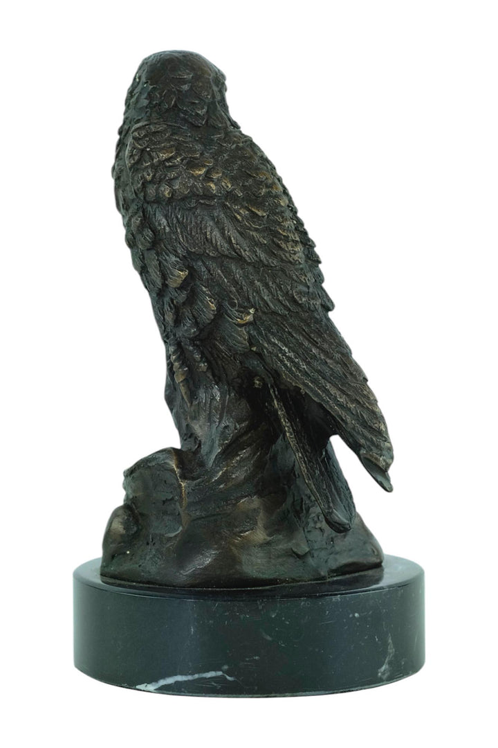 Bronze Sculpture of a Hawk Sitting on a Rock Animal Art Statue Hawk Sculpture Hunting Decoration Hawk Lovers Gift Bird of Prey Statue