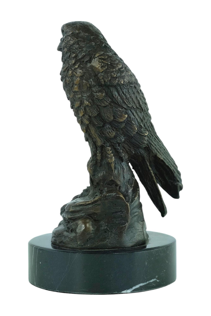 Bronze Sculpture of a Hawk Sitting on a Rock Animal Art Statue Hawk Sculpture Hunting Decoration Hawk Lovers Gift Bird of Prey Statue