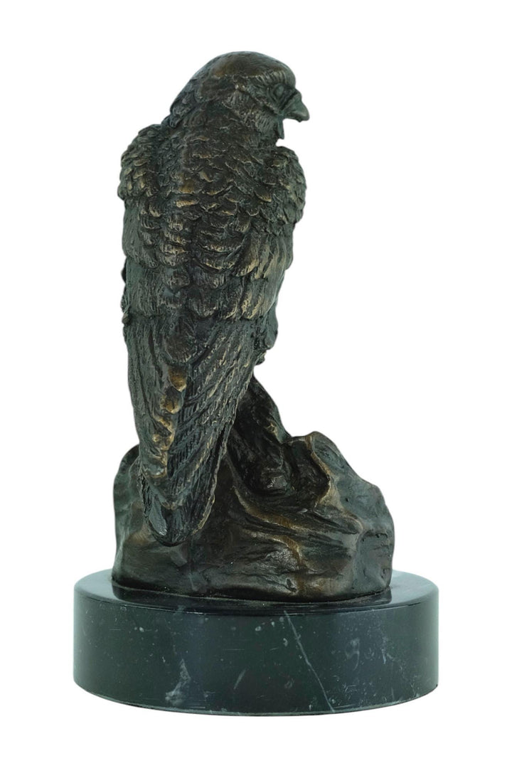 Bronze Sculpture of a Hawk Sitting on a Rock Animal Art Statue Hawk Sculpture Hunting Decoration Hawk Lovers Gift Bird of Prey Statue