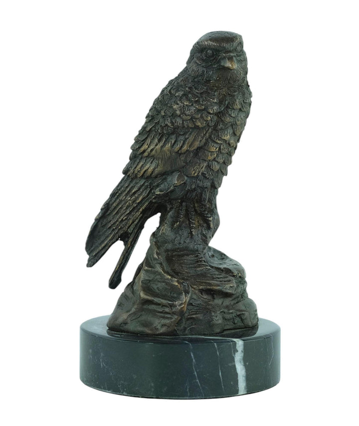 Bronze Sculpture of a Hawk Sitting on a Rock Animal Art Statue Hawk Sculpture Hunting Decoration Hawk Lovers Gift Bird of Prey Statue