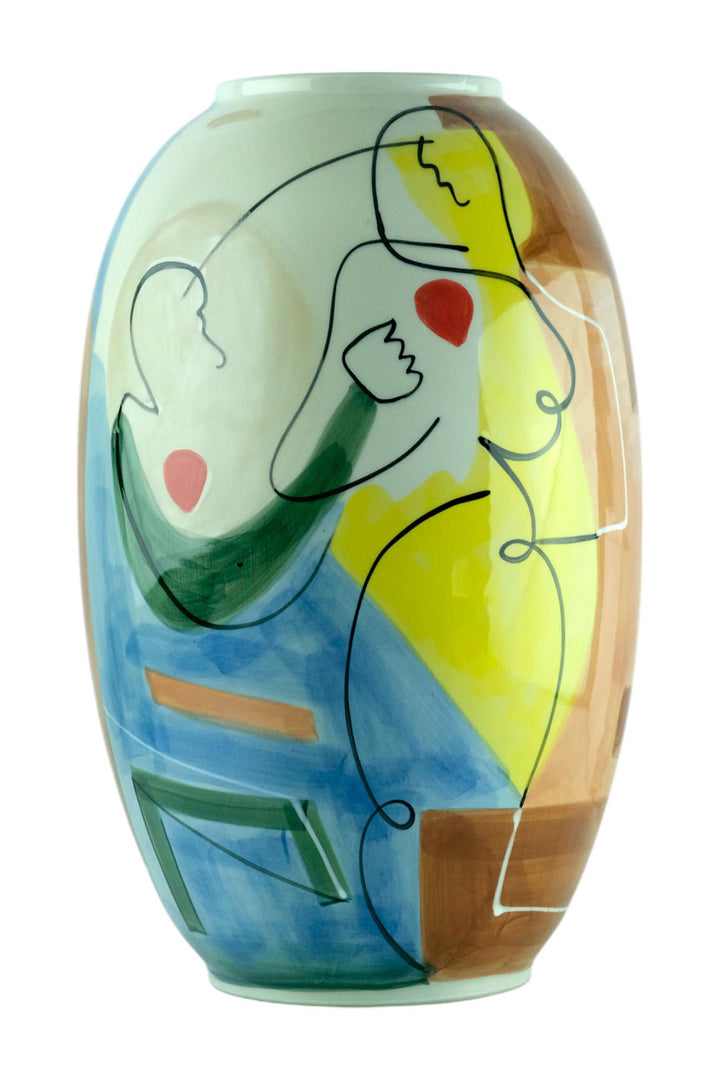 Large Porcelain Vase with Couple Decoration Abstract Vase Colourful Vase Wedding Gift Italian Design Vase Couple Gift Romantic Art Love Art