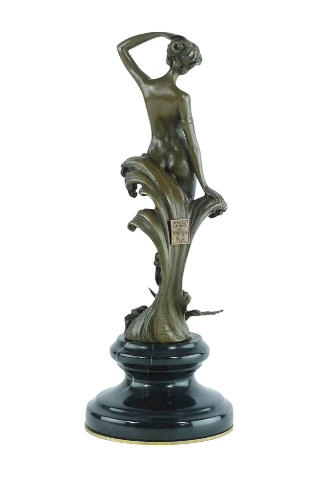 Bronze Sculpture of a Female Standing in Waves with a Bird Mythology Statue Bronze Female Sculpture Inspired by Leonardo Bistolfi Female Art
