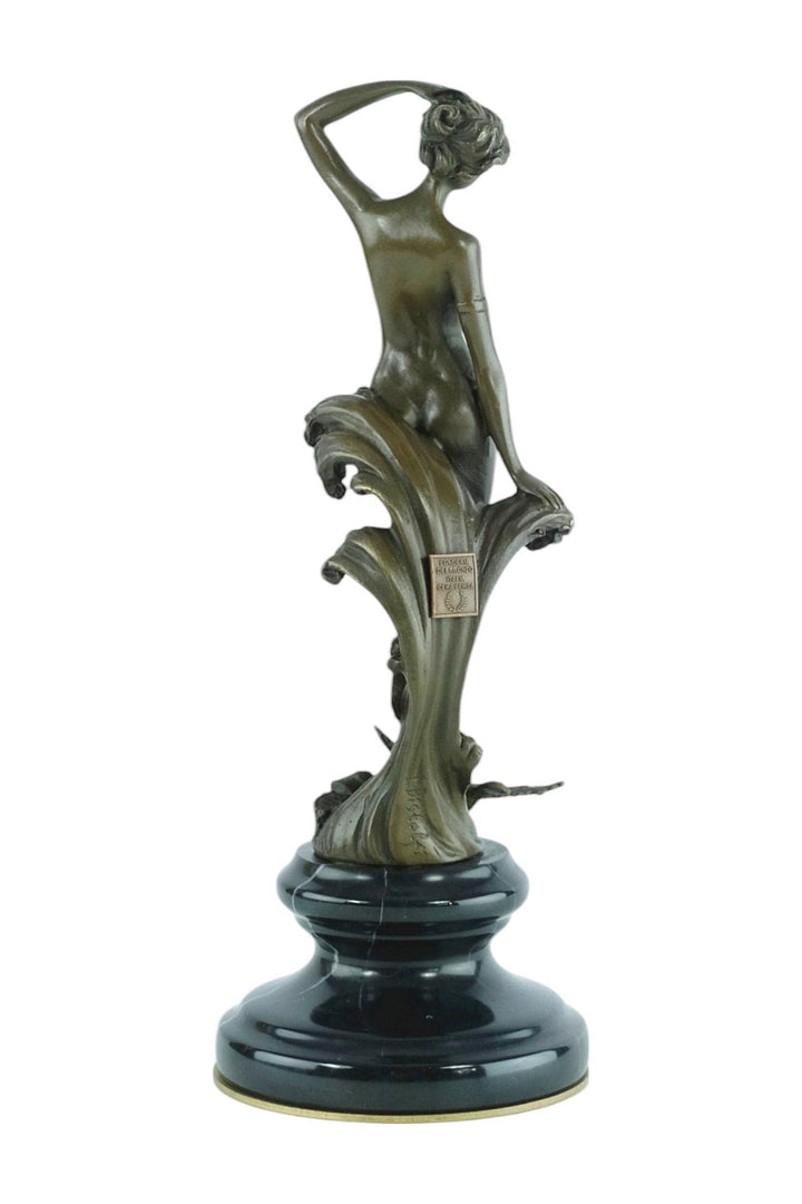 Bronze Sculpture of a Female Standing in Waves with a Bird Mythology Statue Bronze Female Sculpture Inspired by Leonardo Bistolfi Female Art