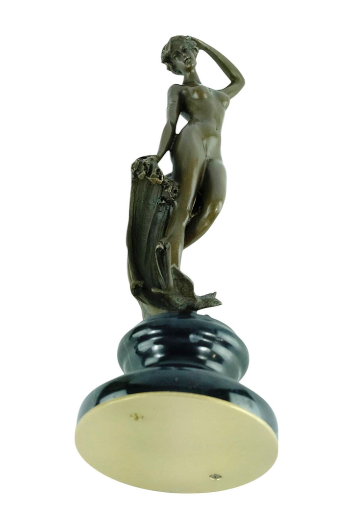Bronze Sculpture of a Female Standing in Waves with a Bird Mythology Statue Bronze Female Sculpture Inspired by Leonardo Bistolfi Female Art